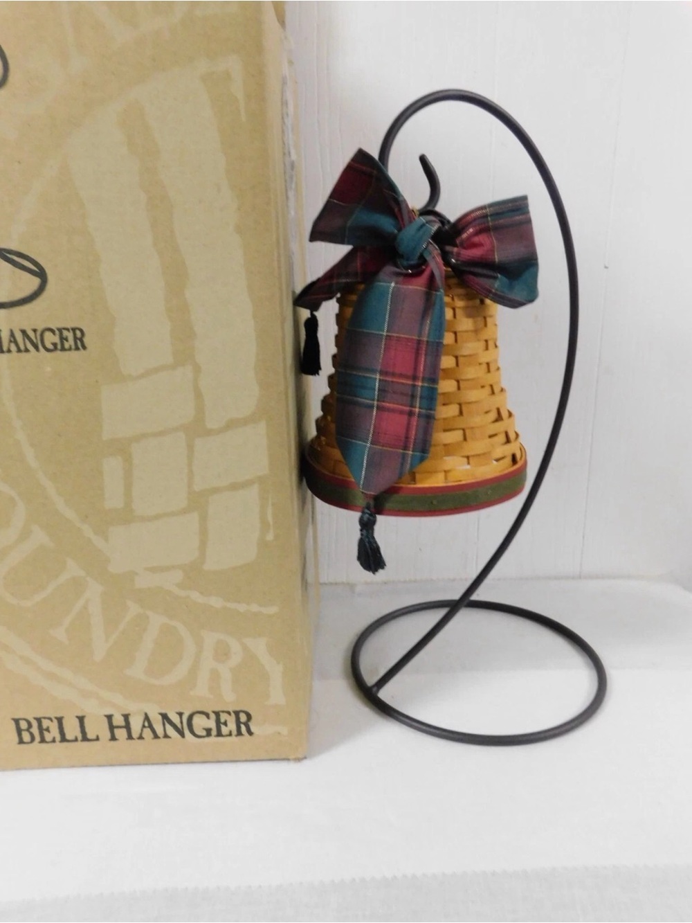 Longaberger Woven Bell Ornament with Plaid Bow - Red, Green, Brown